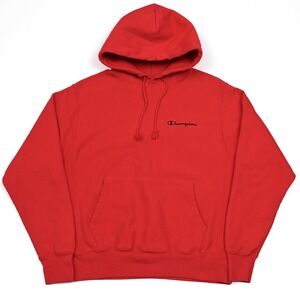 Champion Reverse‎ Weave Hoodie Small Red Sweatshirt Embroidered Logo Pullover
